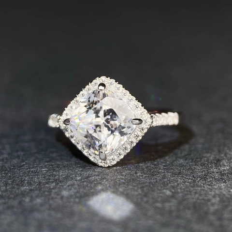 Lussuoso Anello Nuziale in Argento Sterling 925 con Strass Taglio a Cuscino per Donna Moda Geometrico Quadrato Intarsiato Gioielli Anello di Fidanzamento