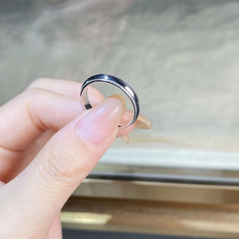 Minimalist 925 Sterling Silver Ring For Couples Milgrain Edge Black Enamel Inlay Wedding Band Fashion Jewelry Finger Ring