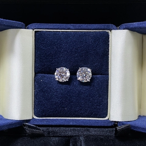 Pendientes de Botón Clásicos de Cuatro Garras en Plata de Ley 925 Mujer Moissanita Diamante de Imitación Elegante Joyería Regalo Par