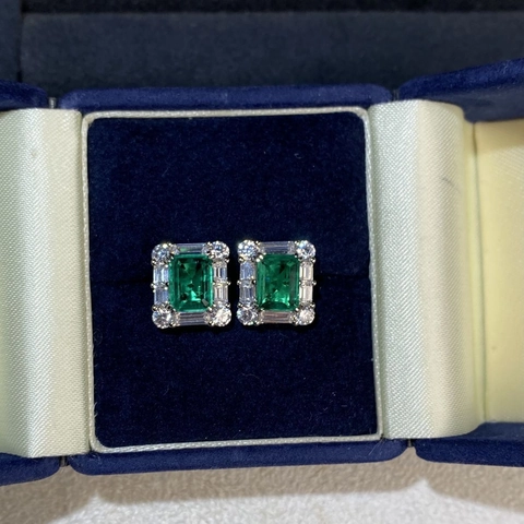 925 Sterlingsilber Smaragdschliff Grüne Stein Ohrstecker Für Damen Strass Eingelegt Geometrischer Modeschmuck Für Bankett