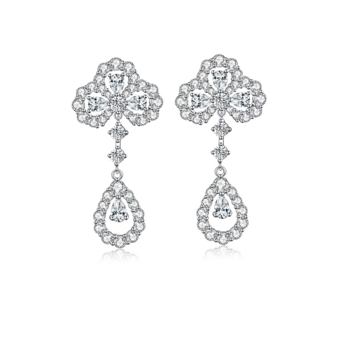 925 Sterling Silver Clover Drop Earrings For Women Elegant Rhinestone Inlaid Tassel Dangle Earrings Luxurious Party Wedding Jewelry Gift