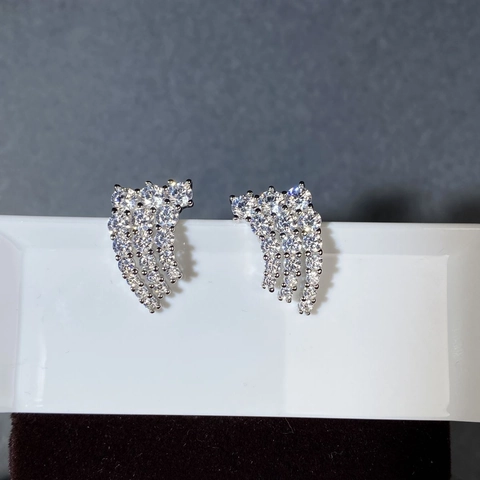 925 Sterling Silver Wing Stud Earrings For Women Sparkling Zirconia Inlaid Feather Design Luxury Jewelry Minimalist Ear Studs