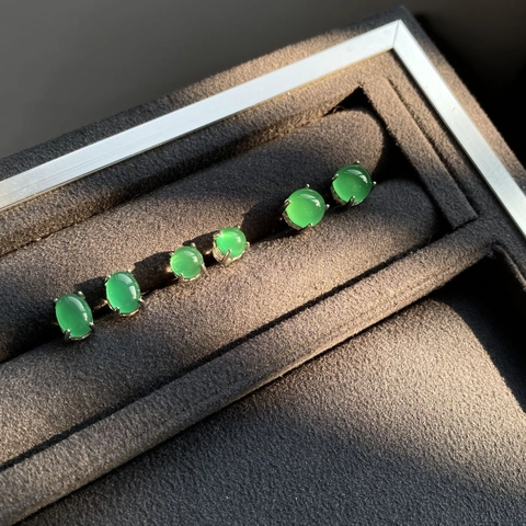 Eleganti Orecchini a Bottone in Argento Sterling 925 Calcedonio Verde Stile Cinese Vintage Tondi Ovali Agata Orecchini per Donna Gioielli di Lusso