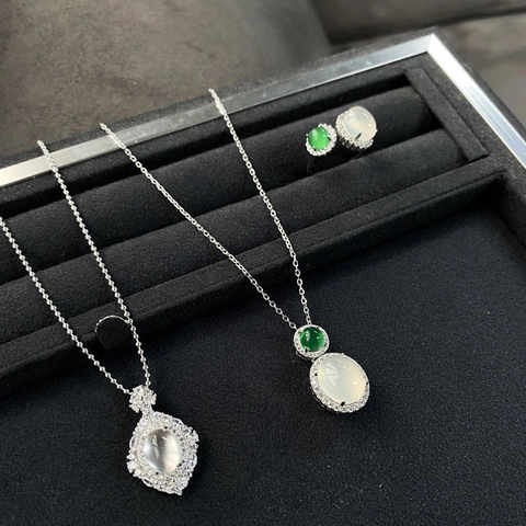 Collana con Ciondolo in Calcedonio in Argento Sterling 925 per Donna Elegante Nuovo Stile Cinese Catena di Agata con Strass Gioielli