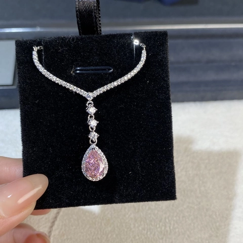 Collana con Pendente a V in Argento Sterling 925 Diamante Rosa Giallo Taglio Radiant a Pera Elegante Gioielleria Donna