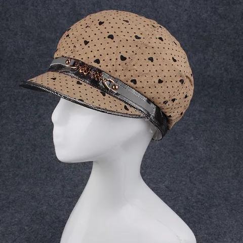 Damen Retro Baumwolle Polyester Schirmmütze Herz Punktmuster Achtkantmütze Mit Ketten Spitzen Verzierung Mode Malermütze