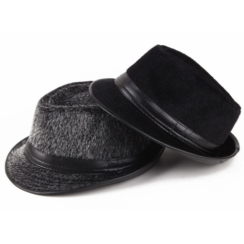 Vintage Faux Mink Fur Fedora Hat For Men Women Warm Winter Jazz Hat With Faux Leather Band Solid Color Gentleman Cap