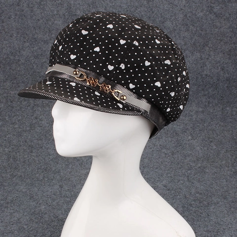 Damen Retro Baumwolle Polyester Schirmmütze Herz Punktmuster Achtkantmütze Mit Ketten Spitzen Verzierung Mode Malermütze