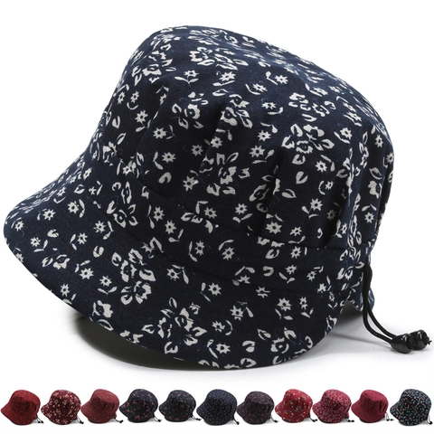 Sombrero de Pescador con Estampado Floral para Mujer Sombrero de Sol de Poliéster Plegable con Cordón Ajustable Vintage