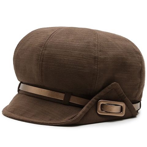 Casquette Newsboy à Rayures pour Femmes Chapeau Octogonal Vintage Avec Ceinture Boucle en Métal Béret d'Artiste Rétro Mode Chapeau