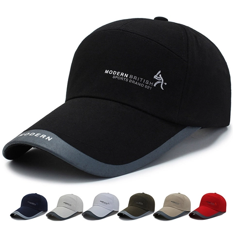 Men Cotton Baseball Cap With Contrast Color Brim Embroidery Sporty Sun Hat Adjustable Outdoor Casual Duck Tongue Cap