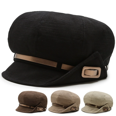 Casquette Newsboy à Rayures pour Femmes Chapeau Octogonal Vintage Avec Ceinture Boucle en Métal Béret d'Artiste Rétro Mode Chapeau