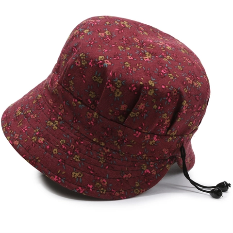 Sombrero de Pescador con Estampado Floral para Mujer Sombrero de Sol de Poliéster Plegable con Cordón Ajustable Vintage