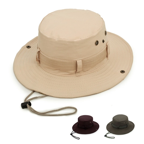 Cappello Boonie in Cotone per Esterni a Falda Larga Protezione Solare Cappello Pescatore Con Corda Antivento Regolabile