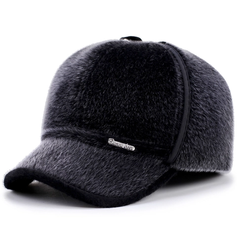 Herren Winter Warm Nerzimitat Baseballkappe Mit Ohrenschutz Winddicht Einfarbig Kunstfell Outdoor Schirmmütze Für Erwachsene