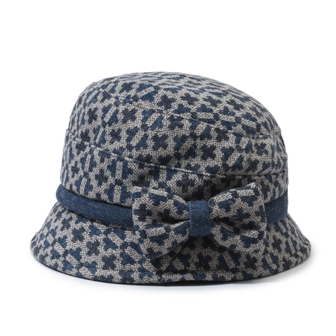 Women Vintage Polyester Houndstooth Cloche Hat With Bow Decoration Warm Winter Bucket Hat For Middle-Aged Elegant Ladies