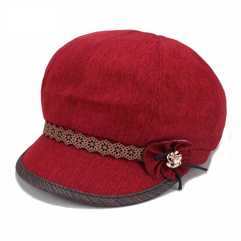 Casquette de Gavroche Vintage pour Femme Avec Décoration en Dentelle de Fleur Élégante Automne Hiver Chaud Mélange de Coton Béret de Peintre