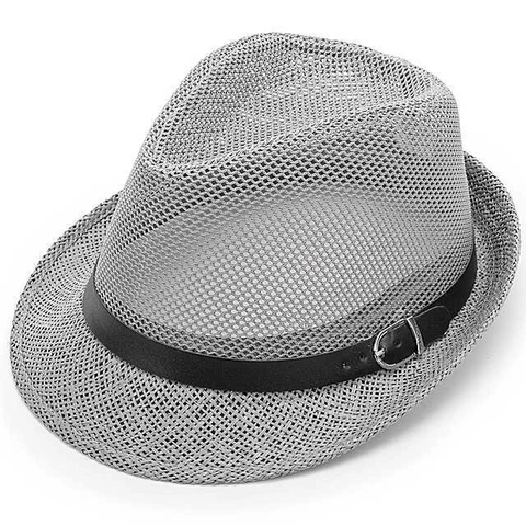 Summer Breathable Straw Woven Jazz Fedora Hat For Men Women Vintage Sunshade Beach Travel Panama Cap With Belt Buckle Decoration