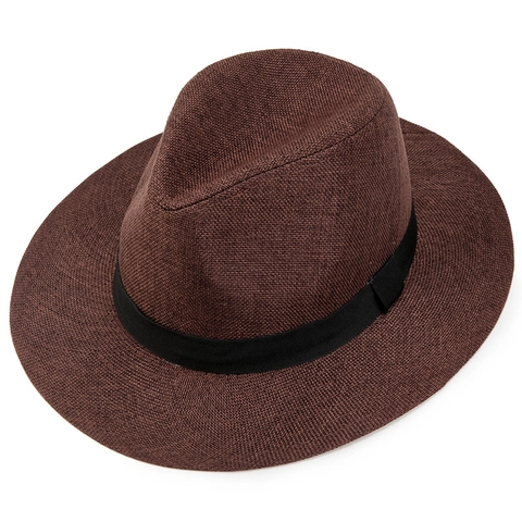 Sombrero Fedora de Lino Clásico para Hombre Ala Ancha Protección Solar Transpirable Gorra de Jazz Panamá Con Cinta para Viaje Playa Exterior