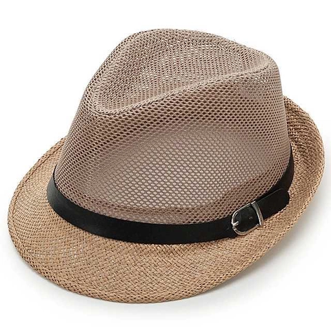 Summer Breathable Straw Woven Jazz Fedora Hat For Men Women Vintage Sunshade Beach Travel Panama Cap With Belt Buckle Decoration