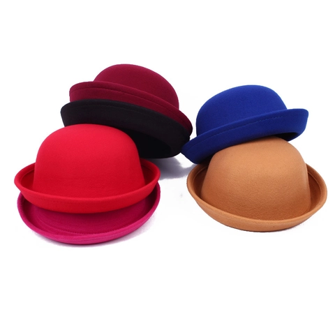 British Vintage Bowler Hat Unisex Solid Color Polyester Felt Fedora Hat Winter Warm Windproof Sun Protection Fashion Cap