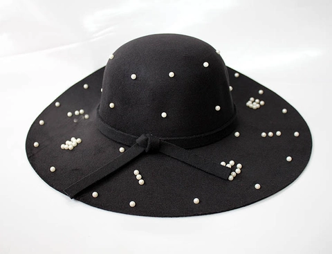 Elegante Damen Breitkrempiger Wollen Fedora Hut Mit Künstliche Perlenverzierung Winter Warm Bedruckt Vintage Party Chapeau