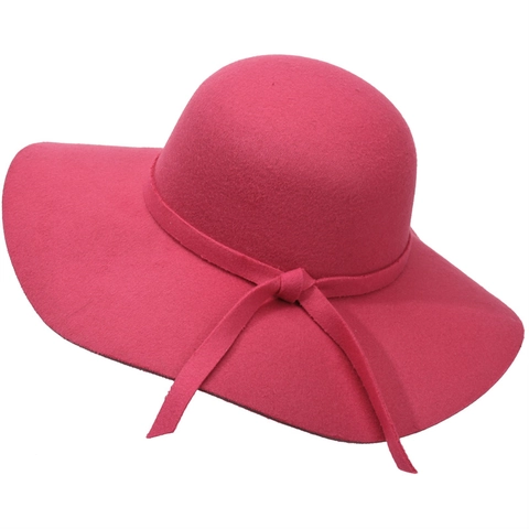 Élégant Chapeau en Feutre de Laine à Bord Large pour Femmes Vintage Bord Ondulé Fedora Avec Nœud Couleur Unie Fête Mode