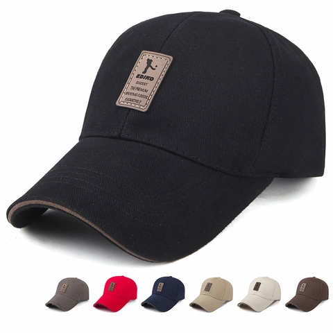 Berretto da Baseball in Cotone Regolabile per Uomo Cappello da Sole a Tesa Lunga Con Toppa in Pelle Sport All'aperto