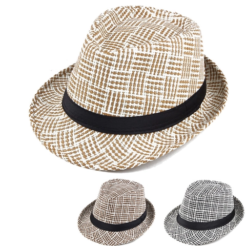 Summer Fedora Hat For Men Women Breathable Polyester Plaid Palm Tree Printed Beach Sun Hat Outdoor Casual Jazz Hat