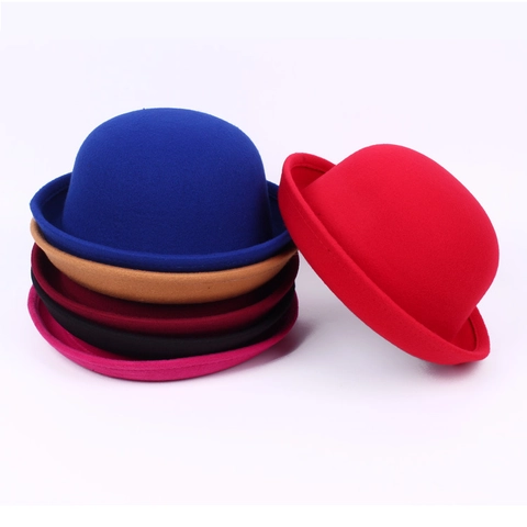 British Vintage Bowler Hat Unisex Solid Color Polyester Felt Fedora Hat Winter Warm Windproof Sun Protection Fashion Cap