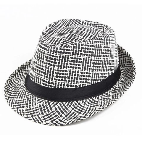 Summer Fedora Hat For Men Women Breathable Polyester Plaid Palm Tree Printed Beach Sun Hat Outdoor Casual Jazz Hat