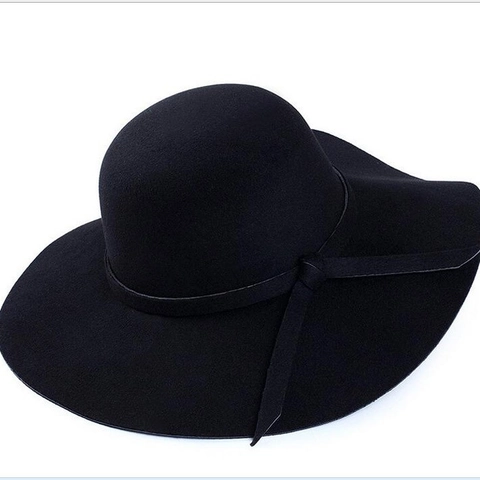 Élégant Chapeau en Feutre de Laine à Bord Large pour Femmes Vintage Bord Ondulé Fedora Avec Nœud Couleur Unie Fête Mode