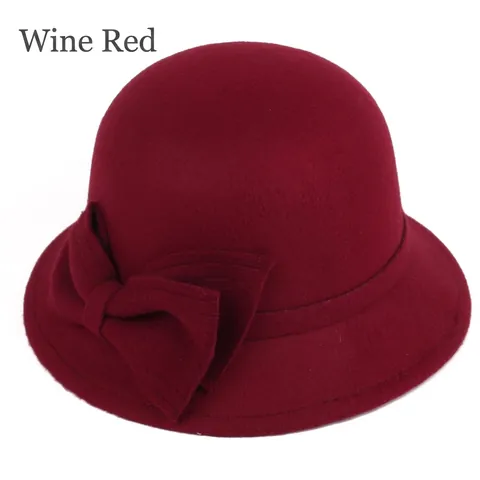 Chapeau Cloche Élégant En Mélange De Laine Pour Femmes Avec Décor De Nœud Bob En Feutre Couleur Unie Idéal Pour Automne Hiver