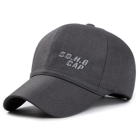Berretto da Baseball in Lino Fine da Uomo Casual Lettera Ricamata Piastra in Metallo Regolabile Cappello da Sole Tesa Lunga