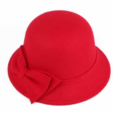 Chapeau Cloche Élégant En Mélange De Laine Pour Femmes Avec Décor De Nœud Bob En Feutre Couleur Unie Idéal Pour Automne Hiver