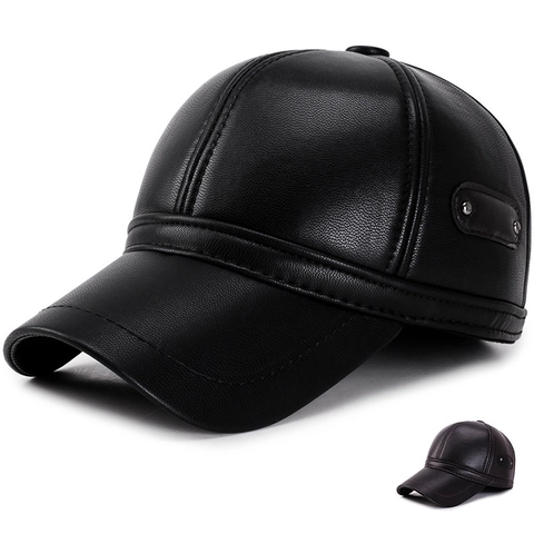 Herren Kunstleder Baseballkappe Mit Ohrenklappen Dicke Warme Wintermütze Für Ältere Männer Casual Outdoor Sport Verstellbar Dad Hat
