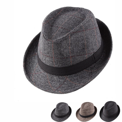Vintage British Style Men Plaid Fedora Hat Autumn Winter Polyester Herringbone Jazz Hat With Ribbon For Gentlemen Daily Outdoor