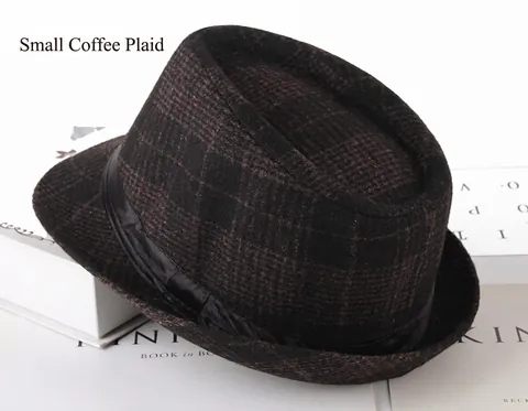 Vintage British Style Men Plaid Fedora Hat Autumn Winter Polyester Herringbone Jazz Hat With Ribbon For Gentlemen Daily Outdoor