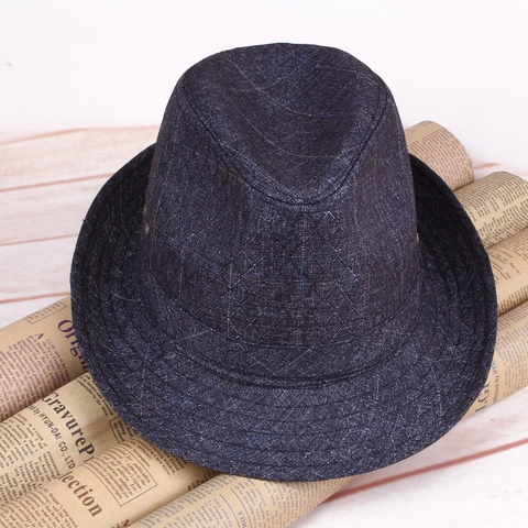 Vintage Men Fedora Hat Polyester Grid Pattern Jazz Hat With Metal Eyelets Casual Sun Protection British Style Short Brim Cap