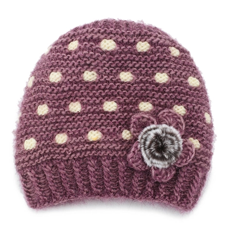 Berretto in Maglia Jacquard Caldo Invernale da Donna con Motivo a Pois Decorazione Floreale in Filato di Lana Accessorio Invernale