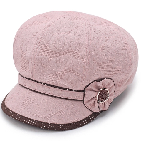 Cappello da Pittore Ottagonale da Donna Moda Coreana Berretto Floreale con Pois Cotone Poliestere Cappello a Campana Casual Primavera Estate