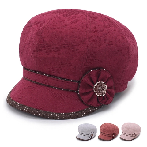 Cappello da Pittore Ottagonale da Donna Moda Coreana Berretto Floreale con Pois Cotone Poliestere Cappello a Campana Casual Primavera Estate