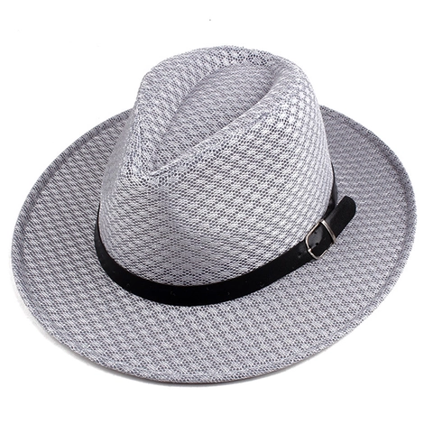 Atmungsaktiver Polyester Netz Fedora Hut Sommer Sonnenschutz Sonnenhut Mit Gürtelschnalle Dekor Lässiger Strand Jazz Hut Für Damen Herren