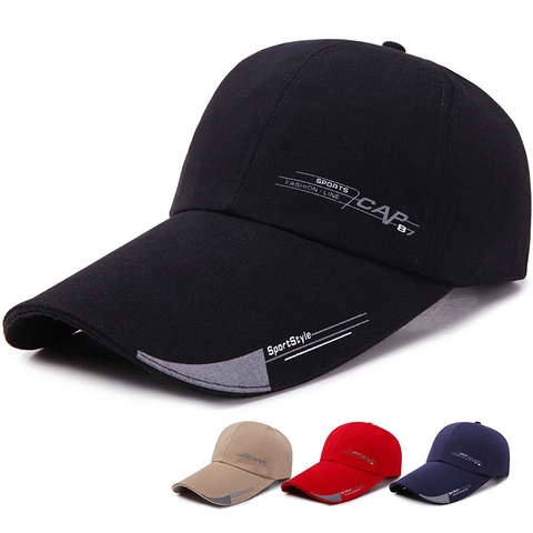 Men's Cotton Long Brim Baseball Cap Sports Letter Print Outdoor Sun Protection Adjustable Fashion Leisure Hat For Men