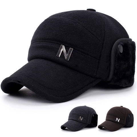 Herren Winter Baseballkappe Mit Faltbaren Ohrenschützern Warmer Wollstoff Outdoor Ohrenschutz Hut Für Kaltes Wetter Einfarbig
