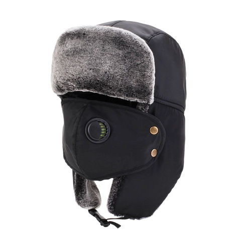 Winter Trapper Hat For Men Women Thickened Warm Aviator Cap With Removable Mask Breather Valve Windproof Lei Feng Hat