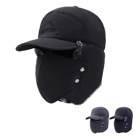 Winter Thickened Cotton Ushanka Hat For Men Windproof Trapper Hat With Ear Flaps And Removable Face Mask Outdoor Cycling Warm Cap