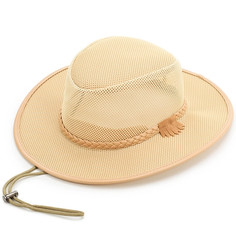 Mesh Cowboy Sonnenhut Polyester Atmungsaktiv Breite Krempe UV Schutz Outdoor Strand Angeln Western Stil Kappe Mit Winddichtem Seil