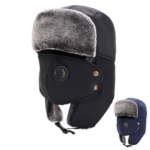 Winter Trapper Hat For Men Women Thickened Warm Aviator Cap With Removable Mask Breather Valve Windproof Lei Feng Hat