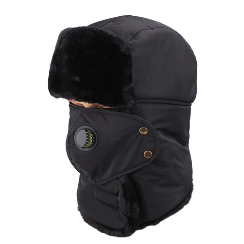 Unisex Winter Trapper Hat With Detachable Mask Breathing Valve Warm Ear Protection Windproof Cycling Faux Fur Cap